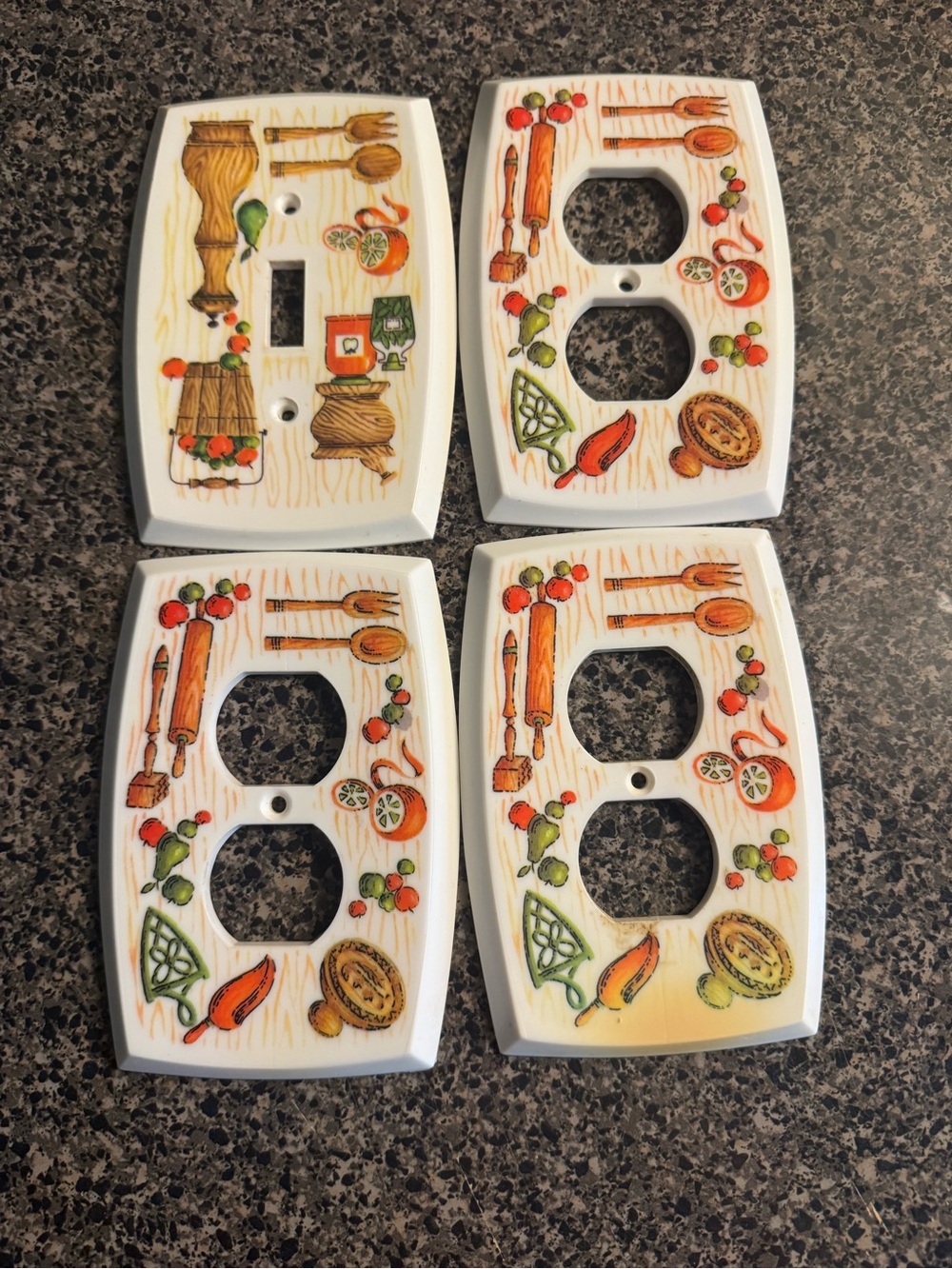 VTG 1970s Electrical Plate Covers Featuring A Country kitchen theme